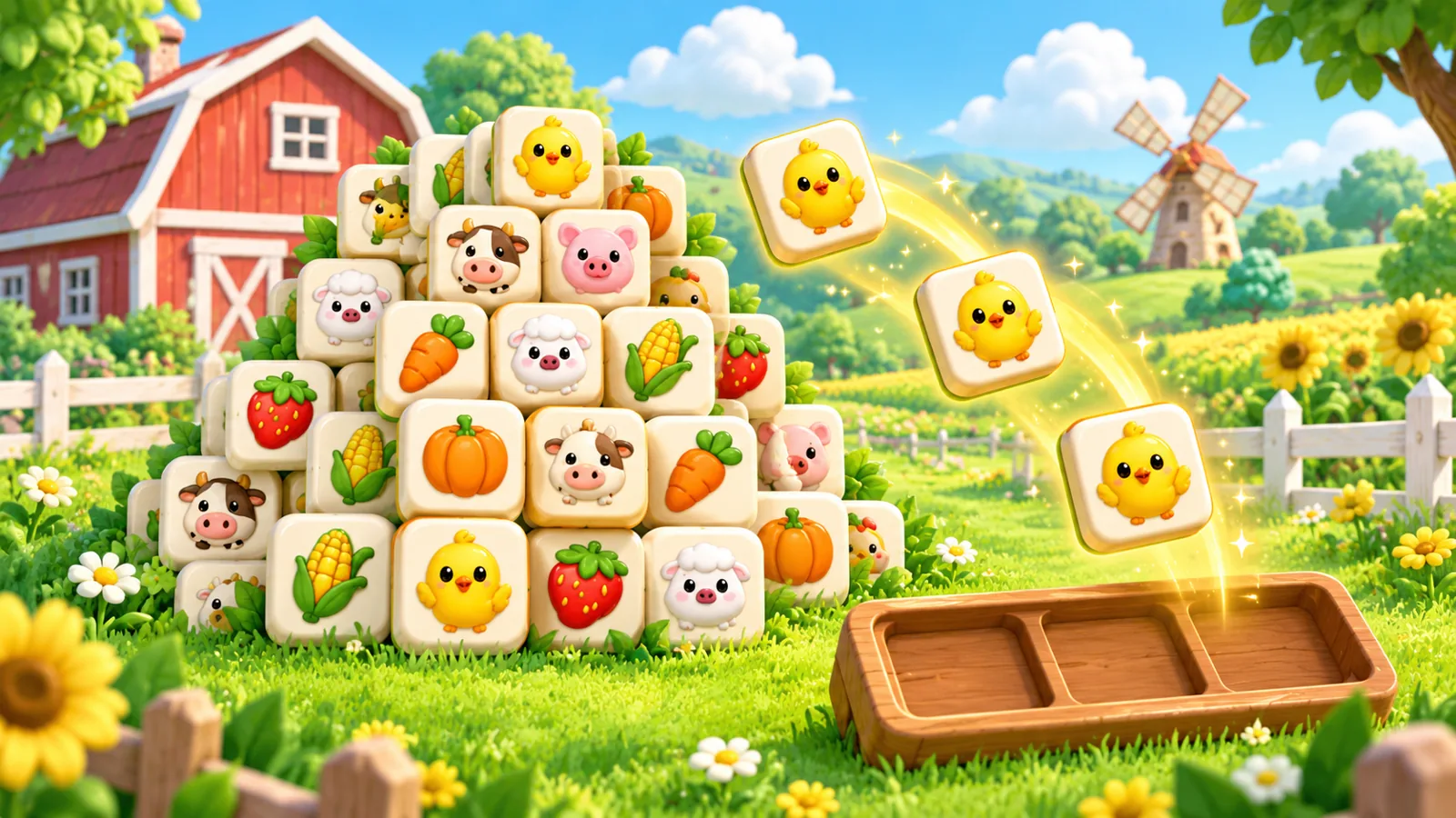 จับคู่ฟาร์ม FARM TILES เกมจับคู่ไทล์ 3 ชิ้นเล่นฟรี วิธีเล่น+เคล็ดลับ