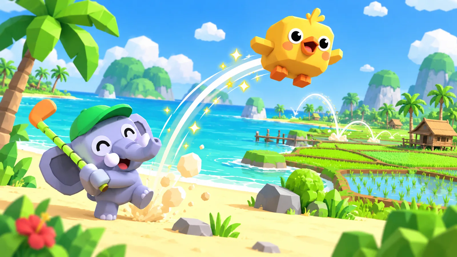 ลูกเจี๊ยบกระเด้ง PUKPIK BOUNCE เกมตีให้ลอยไกล 3D เล่นฟรี วิธีเล่น