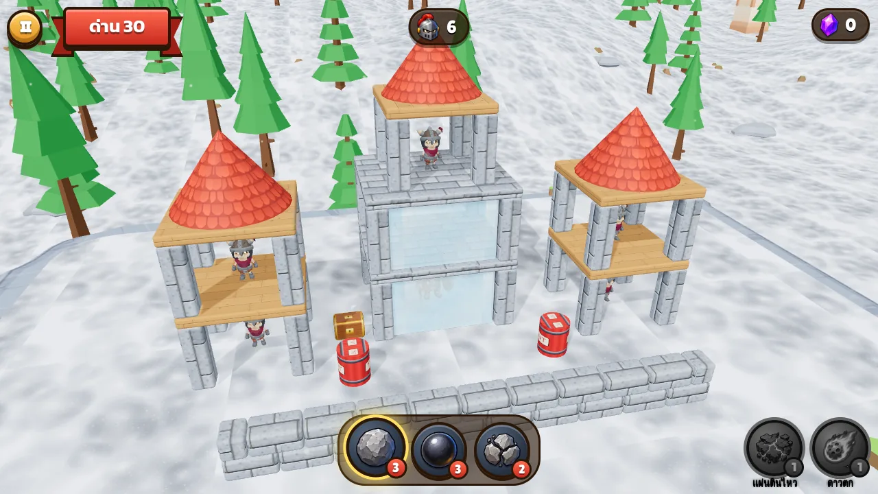 ป้อมหลังใหญ่บนภูเขาน้ำแข็งในด่าน 30 ของเกมถล่มป้อม!